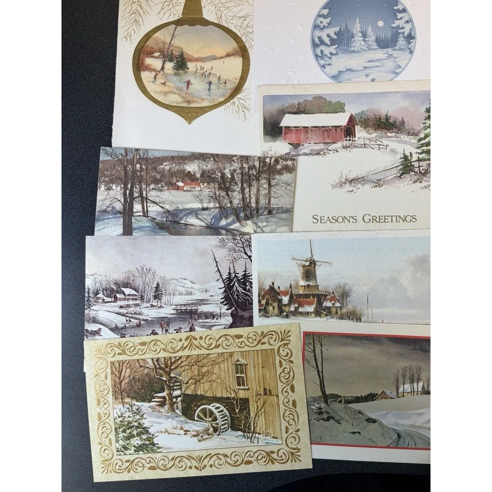 Vintage Christmas Cards Fronts ONLY Houses Barns More Scrapbooking Crafts 50+